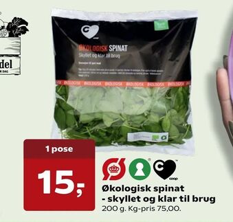 SuperBrugsen Økologisk spinat - skyllet og klar til brug tilbud