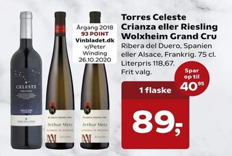 SuperBrugsen Torres Celeste Crianza eller Riesling Wolxheim Grand Cru tilbud