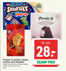 Premier Is Ispinde, Isbåde, Isvafler eller Maxibon