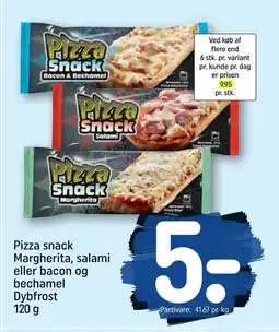 REMA 1000 Pizza snack Margherita, salami eller bacon og bechamel Dybfrost 120 g tilbud