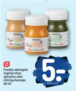 REMA 1000 Frankly økologisk ingefærshot, spirulina eller chili/gurkemeje 60 ml tilbud