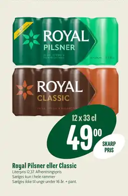 Min Købmand Royal Pilsner eller Classic tilbud