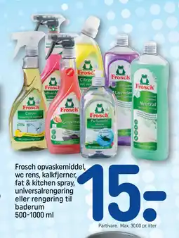 REMA 1000 Frosch opvaskemiddel, wc rens, kalkfjerner, fat & kitchen spray, universalrengøring eller rengøring til baderum 500-1000 ml tilbud