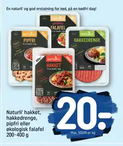 REMA 1000 Naturli' hakket, hakkedrenge, pipfri eller økologisk falafel 200-400 g tilbud