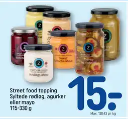 REMA 1000 Street food topping Syltede rødløg, agurker eller mayo 115-330 g tilbud