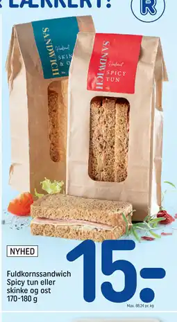 REMA 1000 Fuldkornssandwich Spicy tun eller skinke og ost 170-180 g tilbud