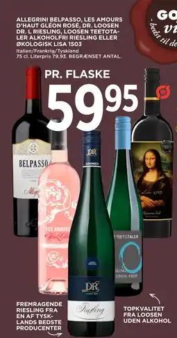 ALLEGRINI BELPASSO, LES AMOURS D’HAUT GLÉON ROSÉ, DR. LOOSEN DR. L RIESLING, LOOSEN TEETOTALER ALKOHOLFRI RIESLING ELLER ØKOL