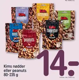 REMA 1000 Kims nødder eller peanuts 80-235 g tilbud
