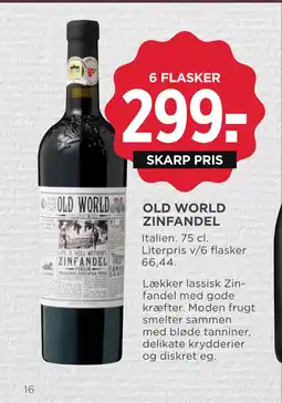 MENY OLD WORLD ZINFANDEL tilbud