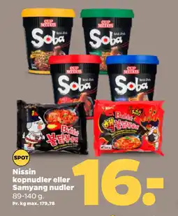 Netto Nissin kopnudler eller Samyang nudler tilbud