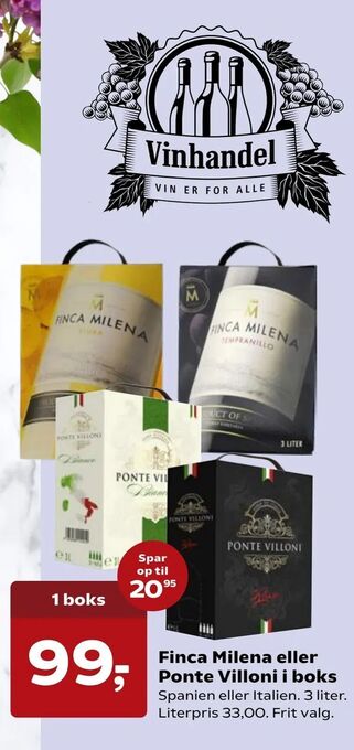 SuperBrugsen Finca Milena eller Ponte Villoni i boks tilbud
