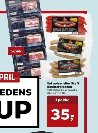 SuperBrugsen Gøl pølser eller Steff Houlberg bacon tilbud
