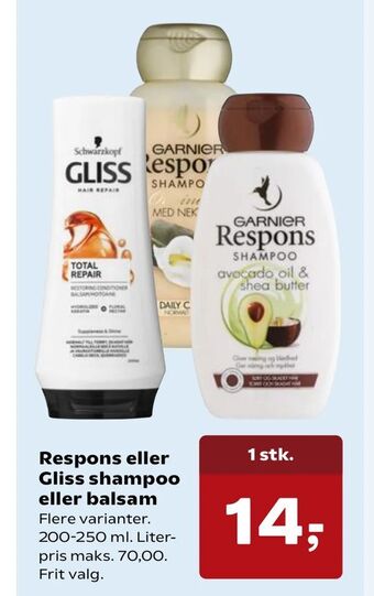 SuperBrugsen Respons eller Gliss shampoo eller balsam tilbud