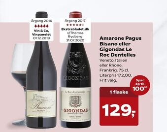 SuperBrugsen Amarone Pagus Bisano eller Gigondas Le Roc Dentelles tilbud