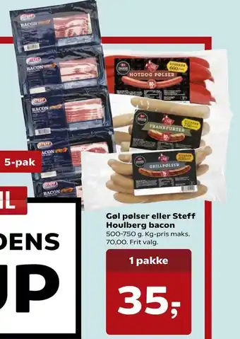 SuperBrugsen Gøl pølser eller Steff Houlberg bacon tilbud