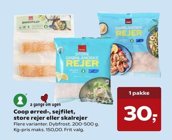 SuperBrugsen Coop ørred-, sejfilet, store rejer eller skalrejer tilbud