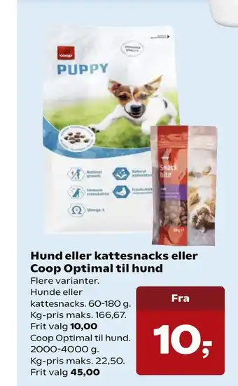 SuperBrugsen Hund eller kattesnacks eller Coop Optimal til hund tilbud