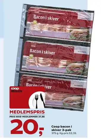 SuperBrugsen Coop bacon i skiver 3-pak tilbud