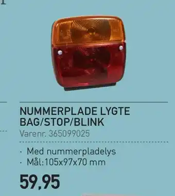 Thansen Nummerplade lygte bag/stop/blink tilbud