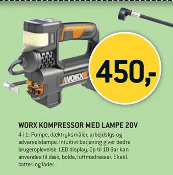 XL-BYG Worx kompressor med lampe 20v tilbud
