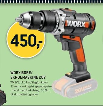 XL-BYG Worx bore/ skruemaskine 20v tilbud