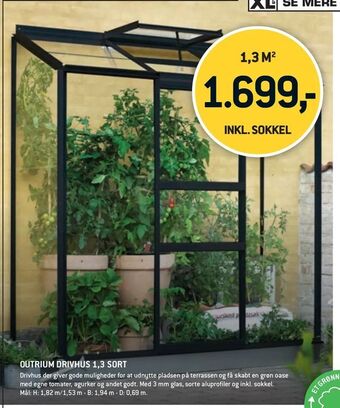 XL-BYG Outrium drivhus 1,3 Sort tilbud