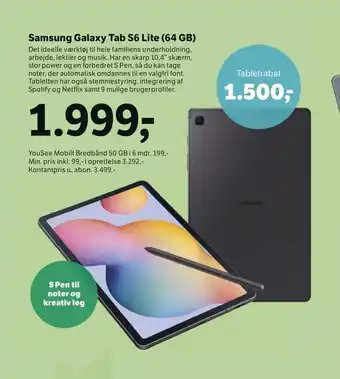 YouSee Samsung Galaxy Tab S6 Lite (64 GB) tilbud