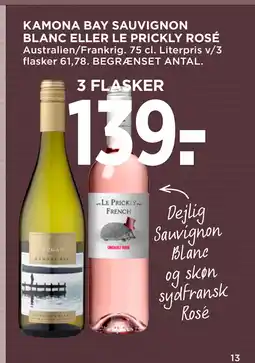 MENY KAMONA BAY SAUVIGNON BLANC ELLER LE PRICKLY ROSÉ tilbud