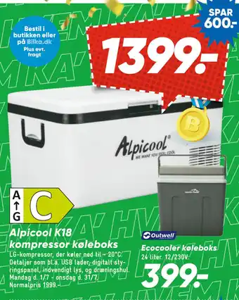 Bilka Alpicool K18 kompressor køleboks tilbud