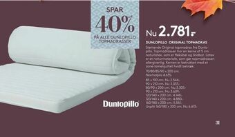 SengeSpecialisten Dunlopillo original topmadras tilbud