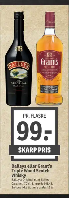 SPAR Baileys eller Grant’s Triple Wood Scotch Whisky tilbud