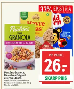 SPAR Paulúns Granola, Havrefras Original eller Guldkorn tilbud