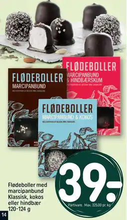 REMA 1000 Flødeboller med marcipanbund Klassisk, kokos eller hindbær 120-124 g tilbud