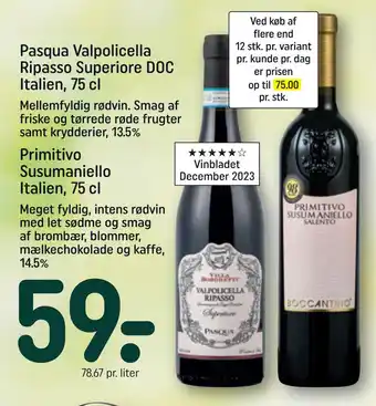 REMA 1000 Pasqua Valpolicella Ripasso Superiore DOC Italien, 75 cl tilbud