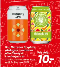 Bilka Sol, Nørrebro Bryghus økologisk, Jacobsen eller Skovlyst Lumberjack øl tilbud