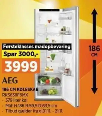 Power AEG 186 Cm Køleskab RKS638F6MX tilbud