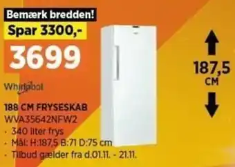 Power 188 Cm Fryseskab WVA35642NFW2 tilbud