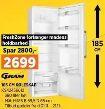 Power Gram 185 Cm Køleskab KS42456612 tilbud