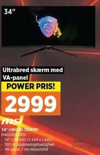 Power MSi 34" UWQHD Skærm tilbud