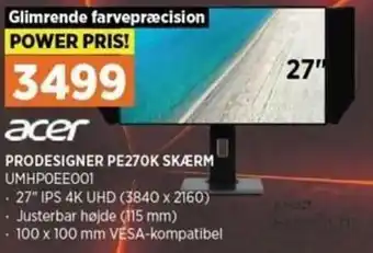 Power Acer Prodesigner PE270K Skærm UMHP0EE001 tilbud