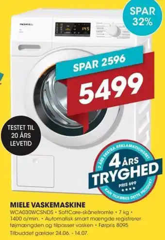 Punkt1 MIELE VASKEMASKINE tilbud