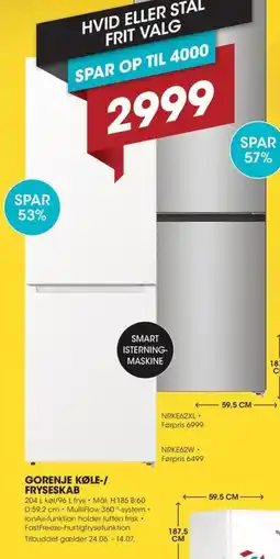Punkt1 GORENJE KØLE-/ FRYSESKAB tilbud