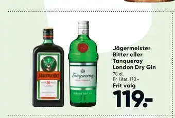 Bilka Jägermeister Bitter eller Tanqueray London Dry Gin tilbud