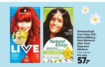Bilka Schwarzkopf Live Color XXL, Natural&Easy, Root Retouch eller Tone Supreme hårfave tilbud