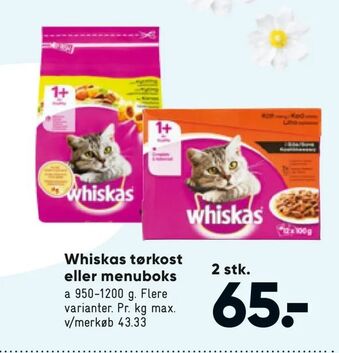 Bilka Whiskas tørkost eller menuboks tilbud