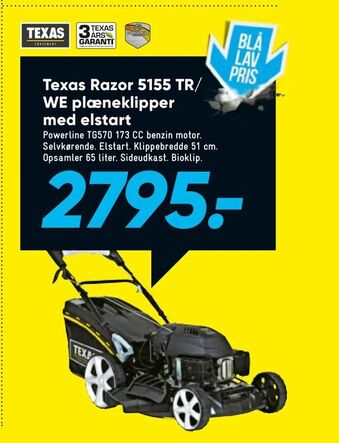Bilka Texas Razor 5155 TR/ WE plæneklipper med elstart tilbud