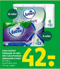 Coop 365 Lotus Comfort toiletpapir 16 ruller eller Lotus Premium køkkenrulle 8 ruller tilbud