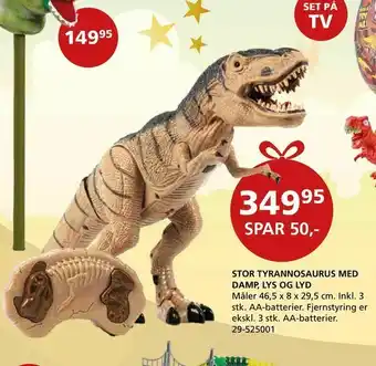 Stor tyrannosaurus med damp, lys og lyd