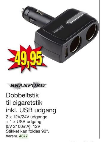 Harald Nyborg Dobbeltstik til cigaretstik inkl. USB udgang tilbud