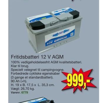 Harald Nyborg Fritidsbatteri 12 V AGM tilbud